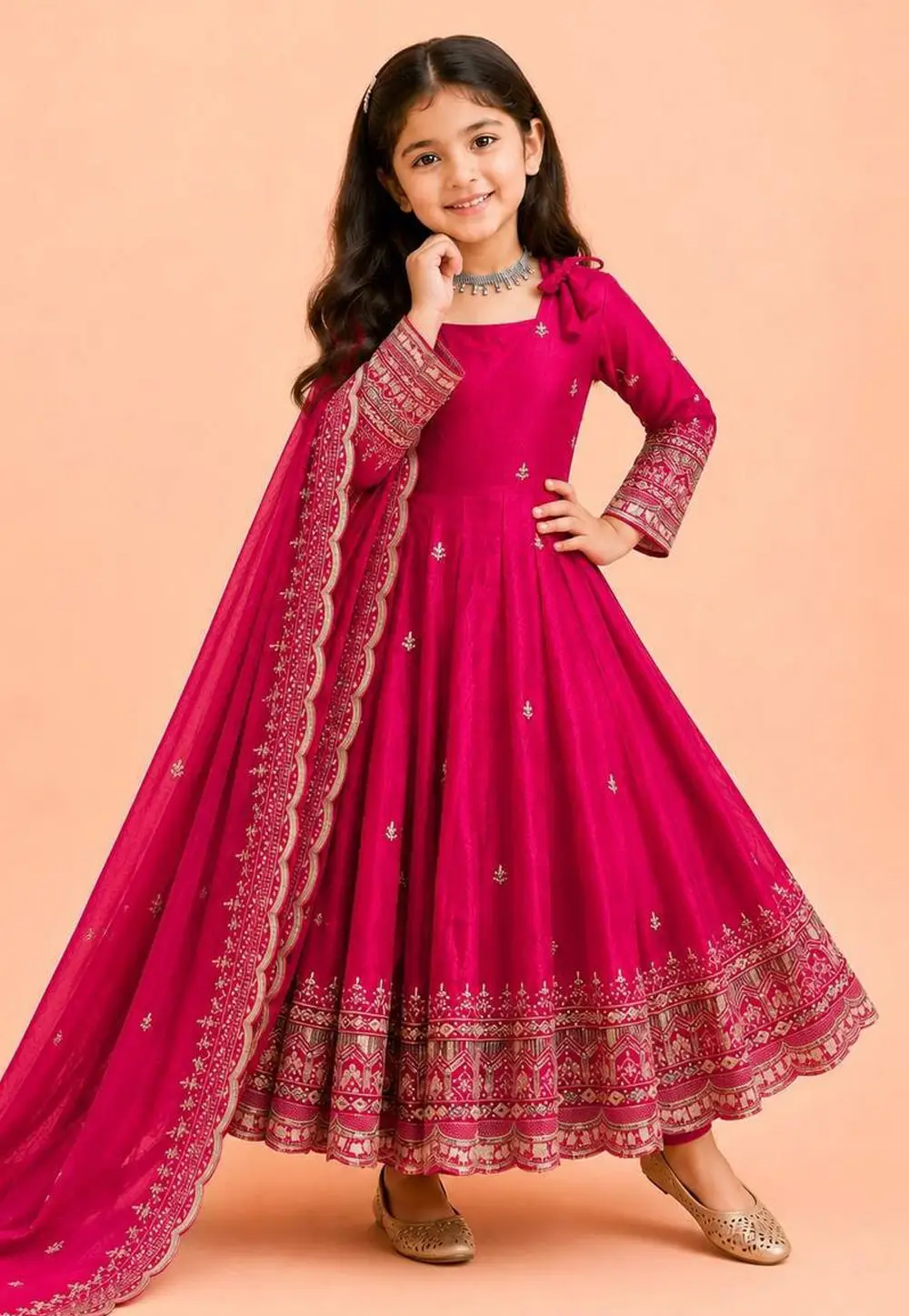 Pink Silk Kids Salwar Suit 333738