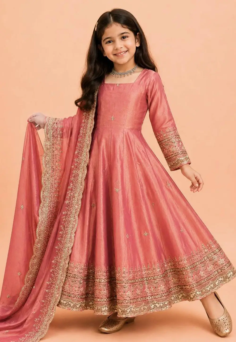 Pink Silk Kids Salwar Suit 334097