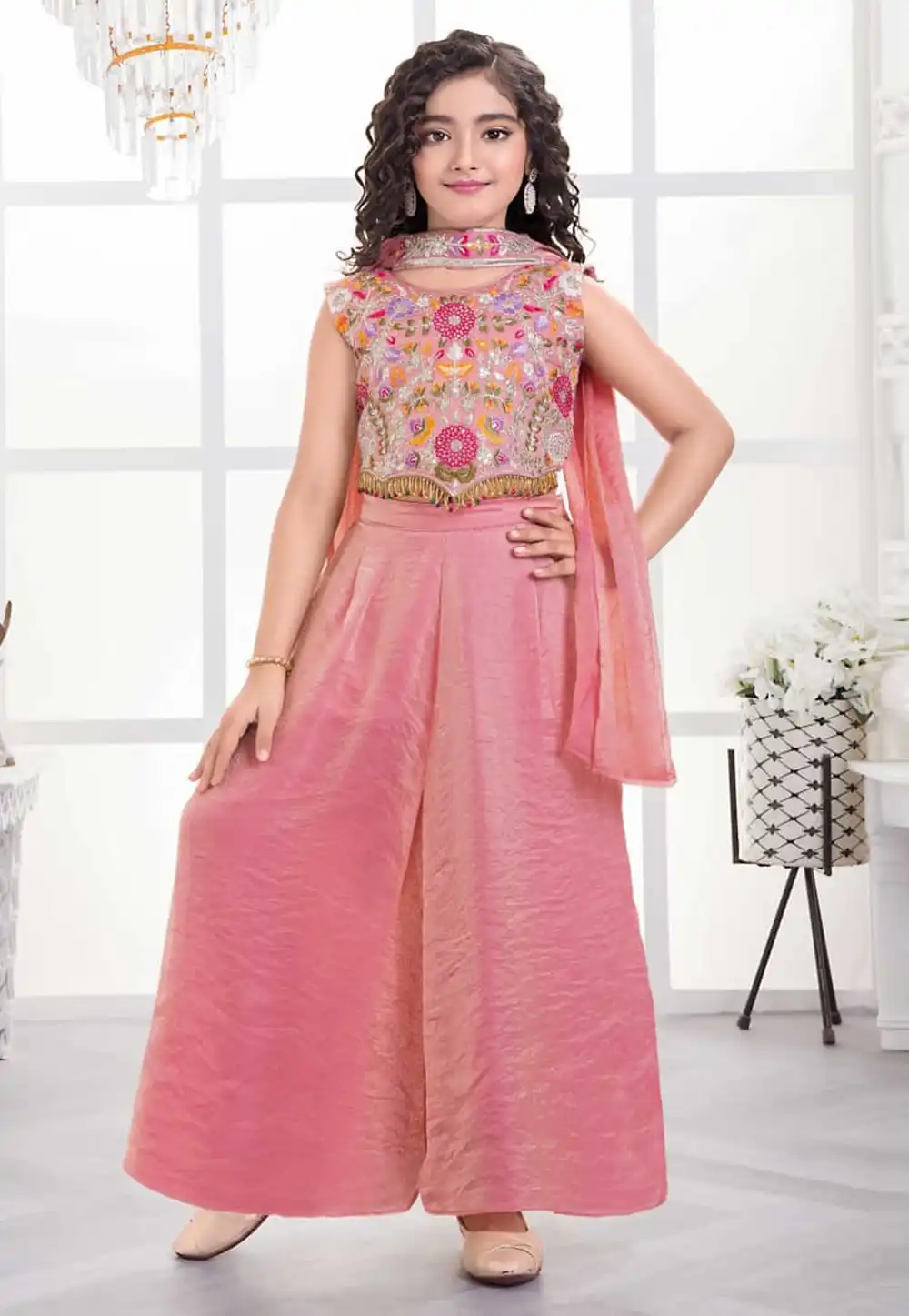 Pink Silk Kids Salwar Suit 326628
