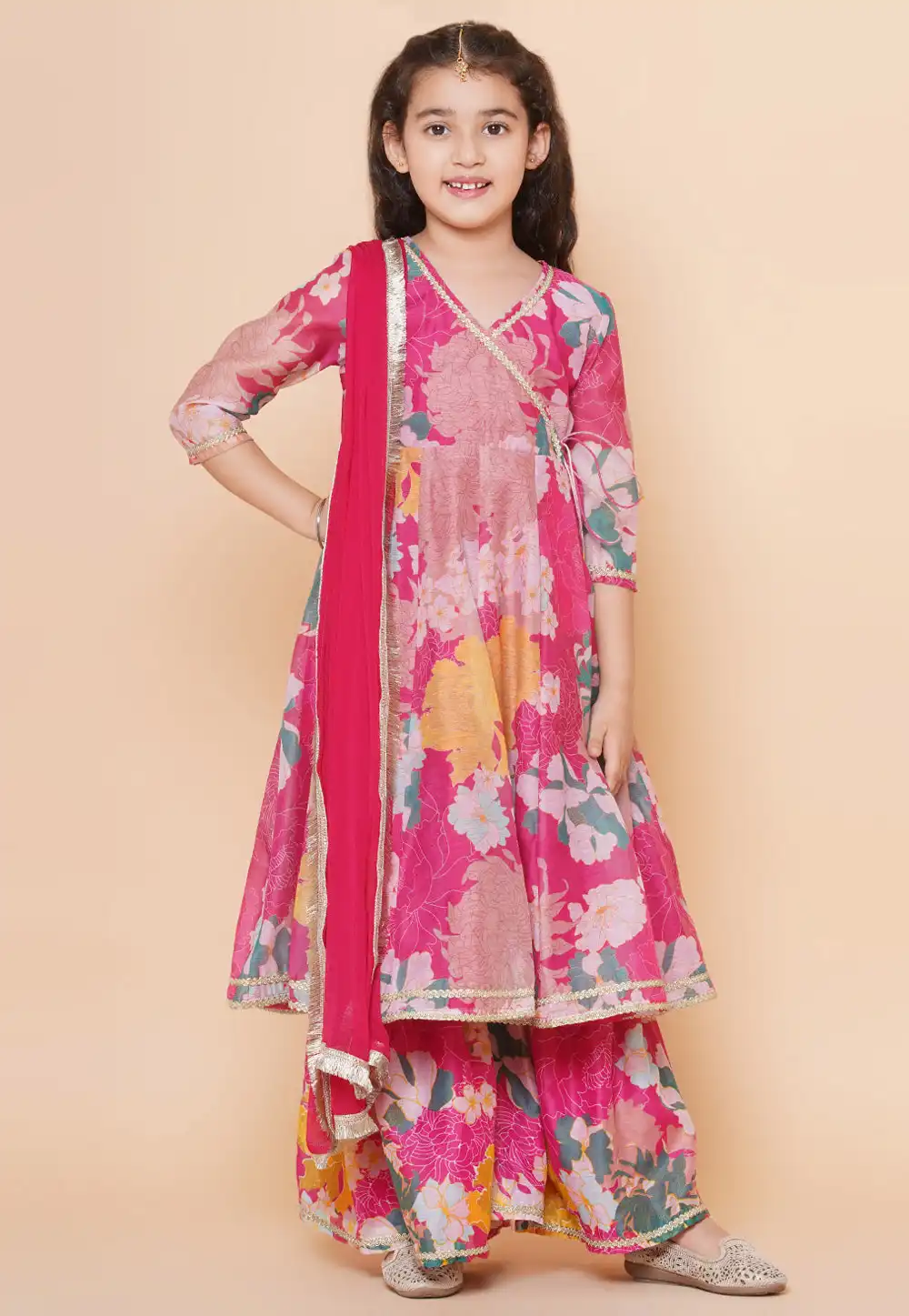 Pink Silk Kids Sharara Suit 282653