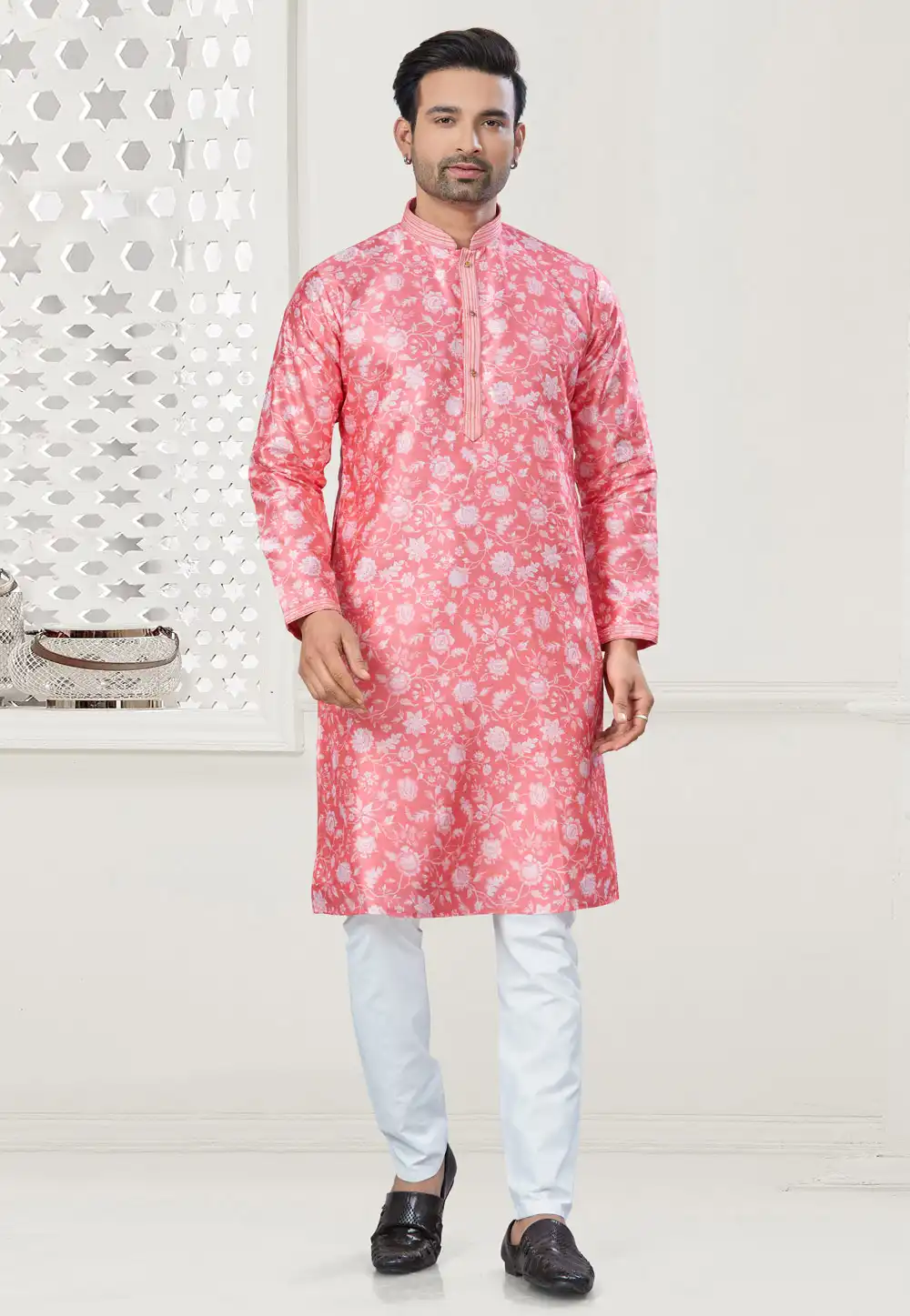 Pink Silk Kurta Pajama 307357
