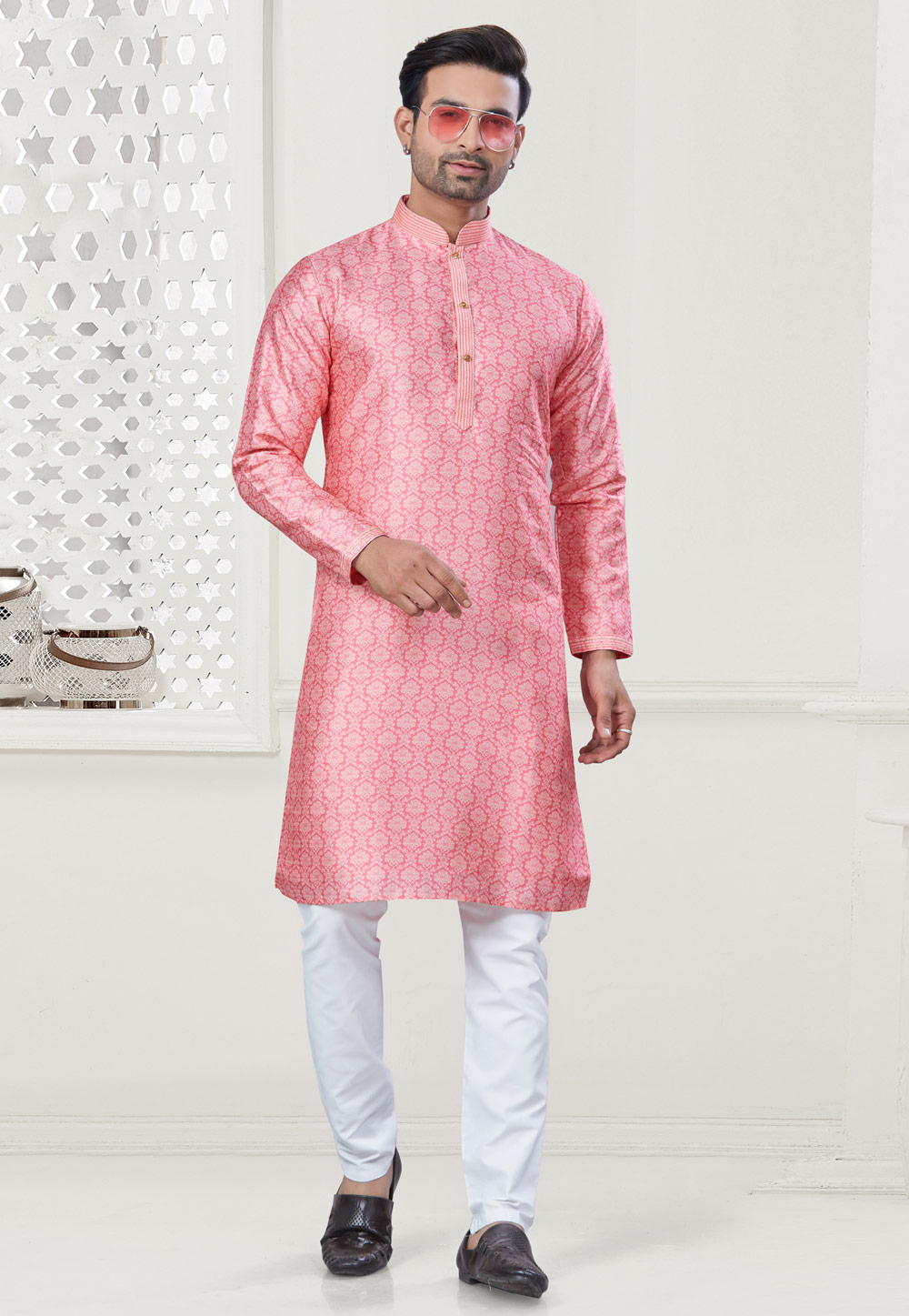 Pink Silk Kurta Pajama 307361