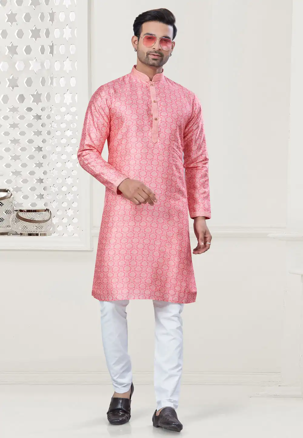 Pink Silk Kurta Pajama 307361