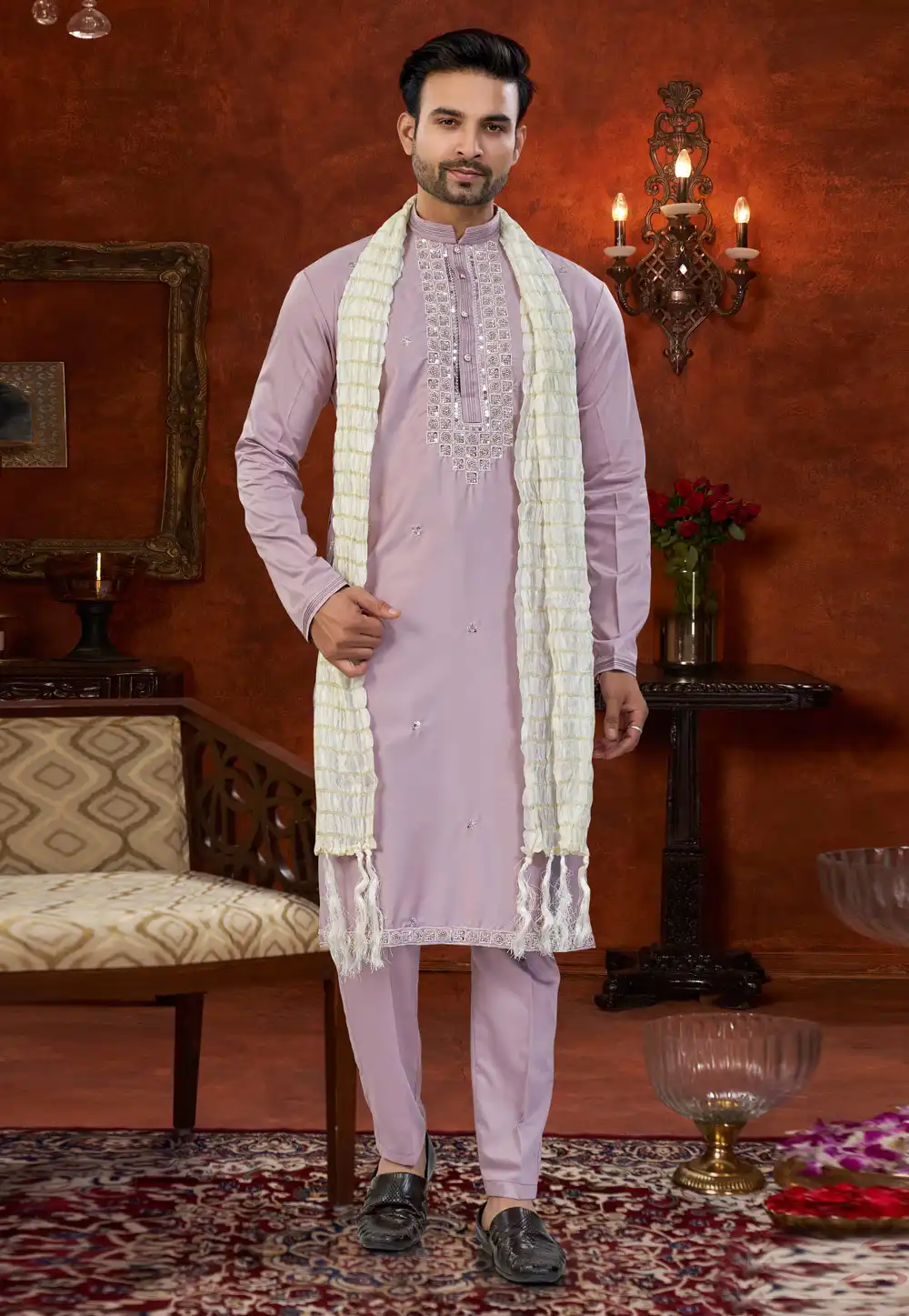 Pink Silk Kurta Pajama 324609