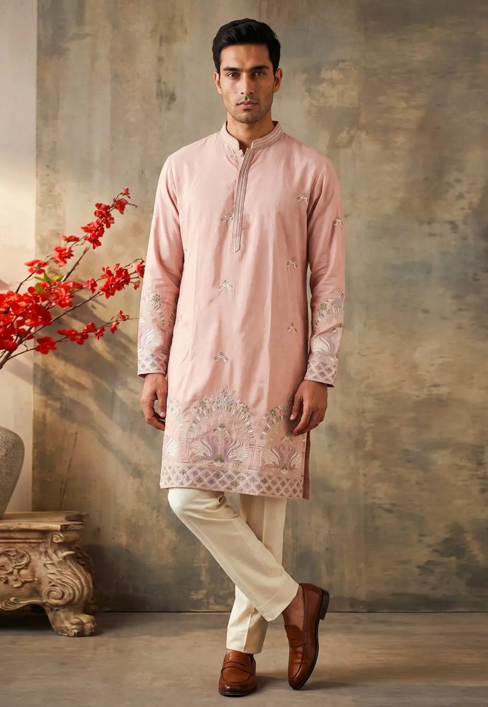 Pink Silk Kurta Pajama 336197