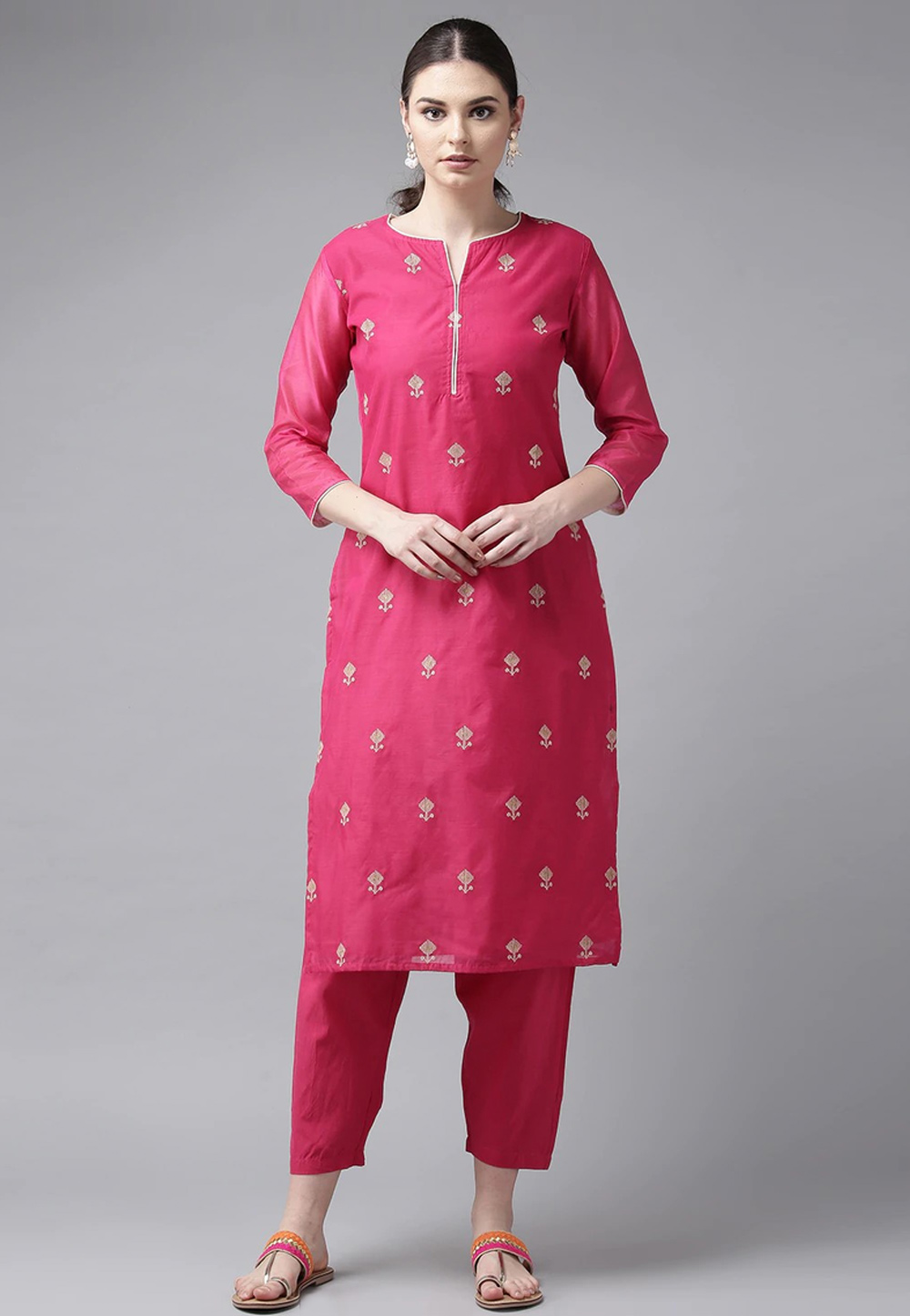 Pink Silk Kurta Set With Pent 281486