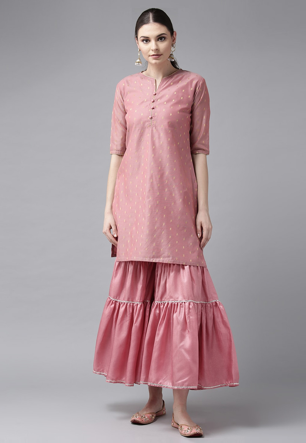 Pink Silk Kurta Set With Sharara 281478
