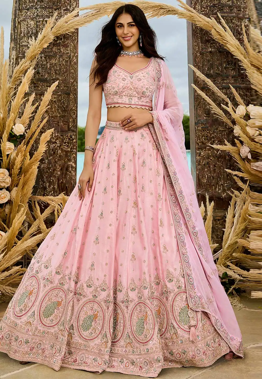 Pink Silk Lehenga Choli 319388