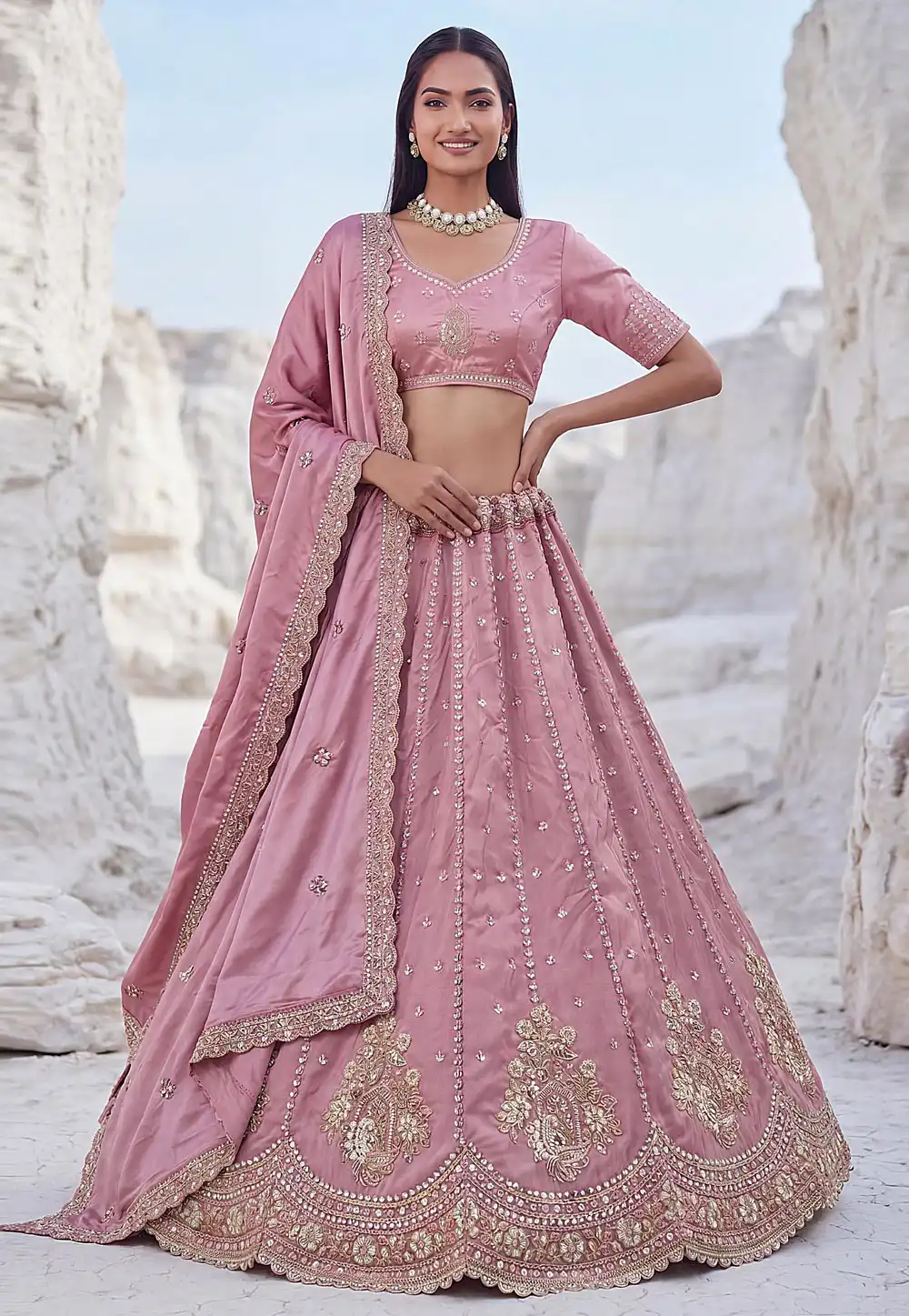 Pink Silk Lehenga Choli 329127