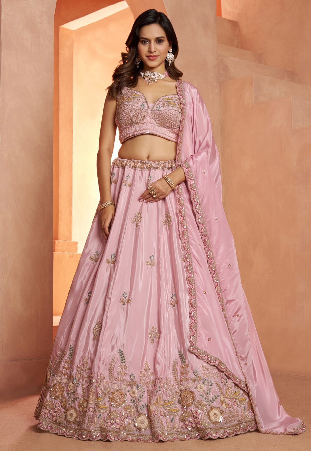 Pink Silk Lehenga Choli For Wedding 329406