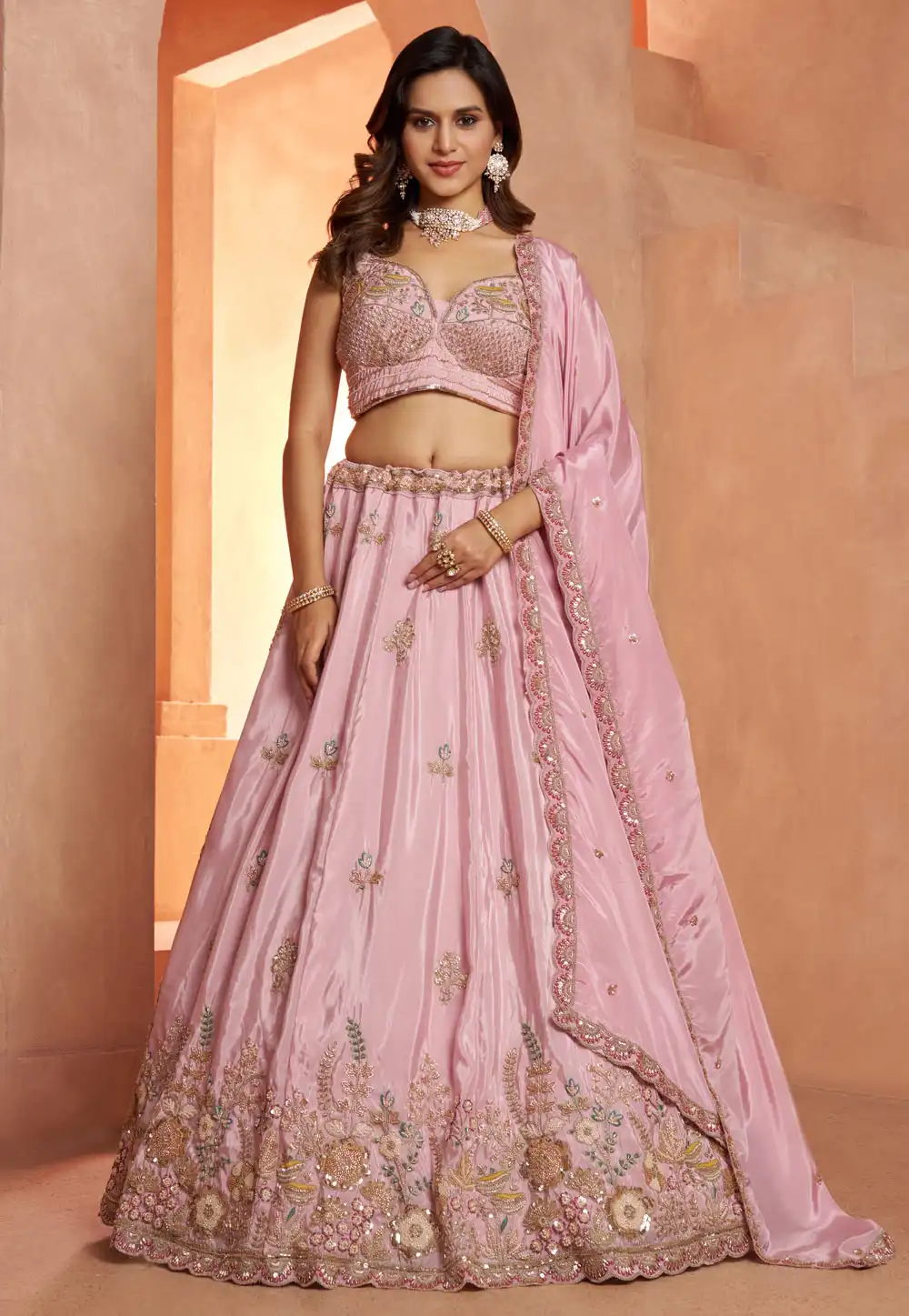 Pink Silk Lehenga Choli For Wedding 329406