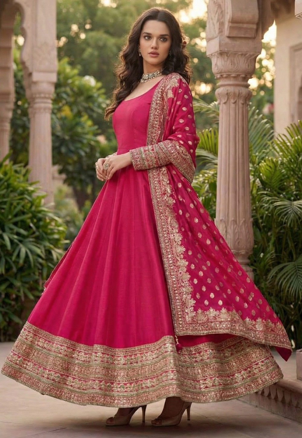 Pink Silk Long Anarkali Suit 326981