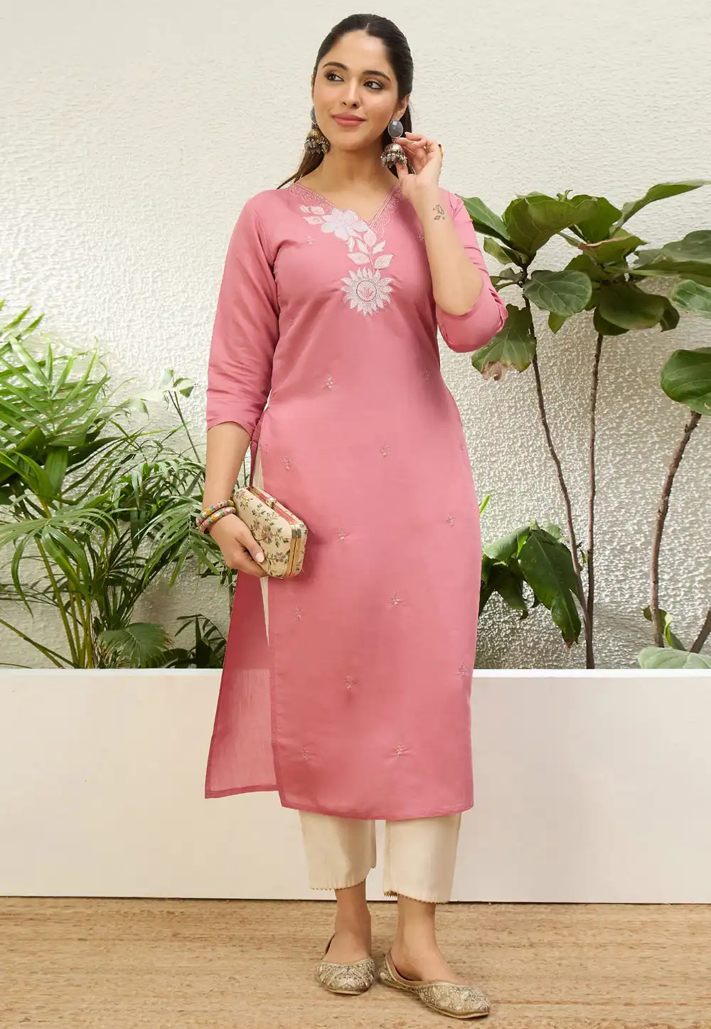 Pink Silk Long Kurti 328633