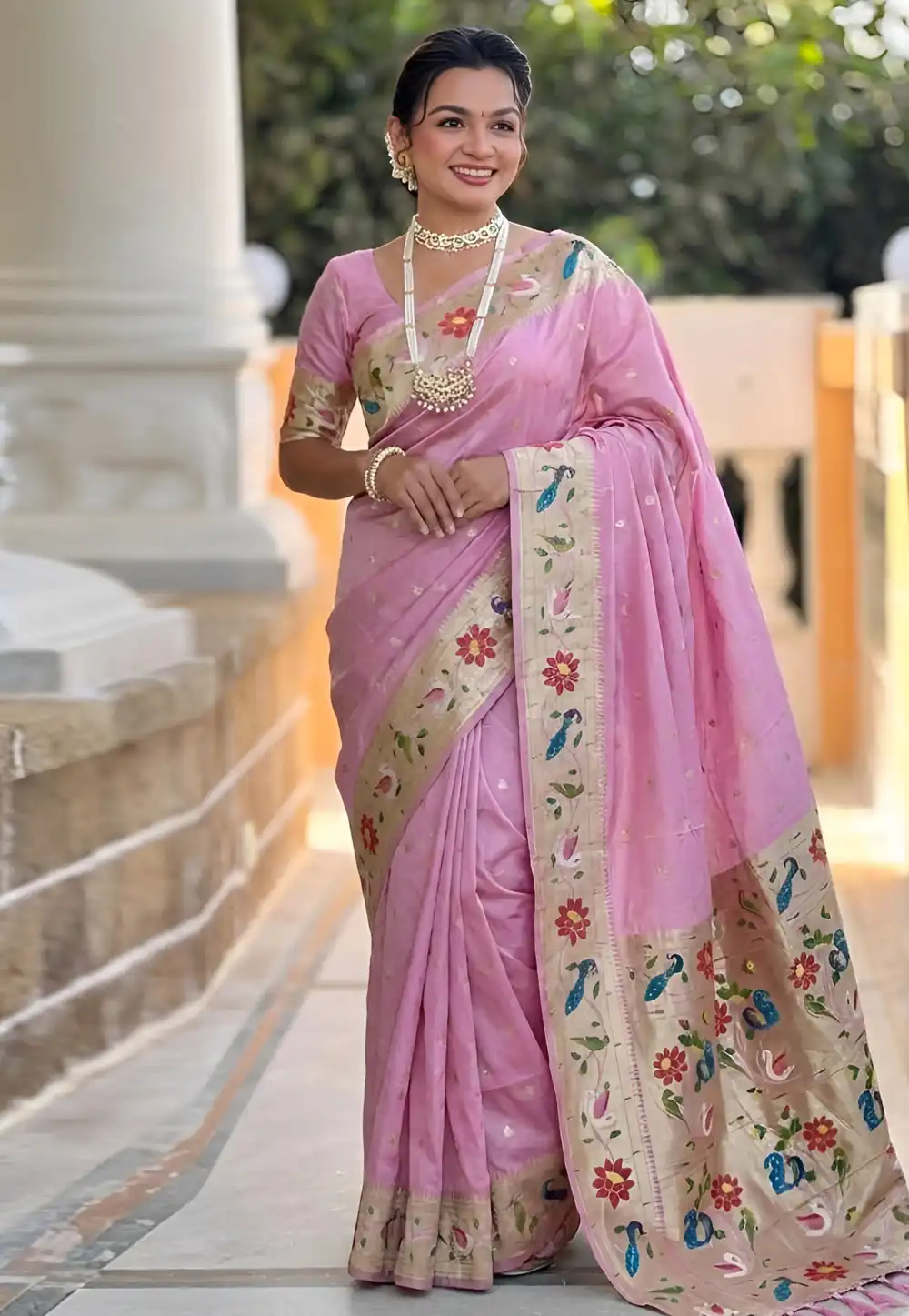 Pink Silk Paithani Saree 328041