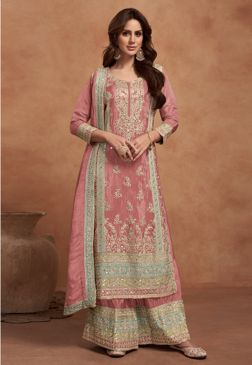 Pink Silk Palazzo Suit 308415
