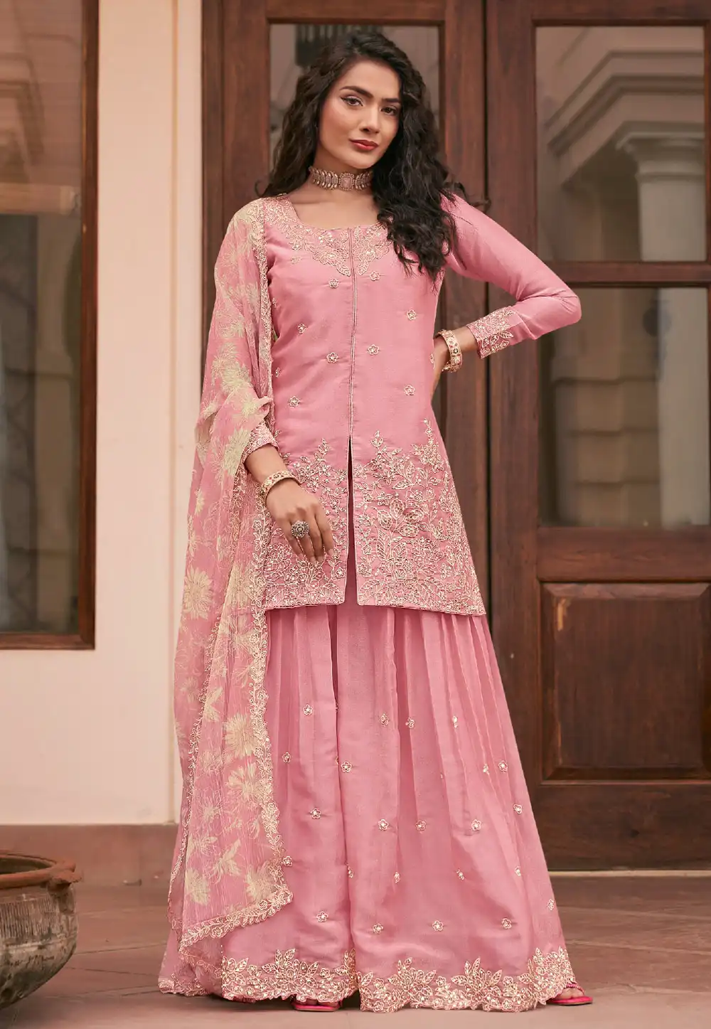 Pink Silk Palazzo Suit 325938