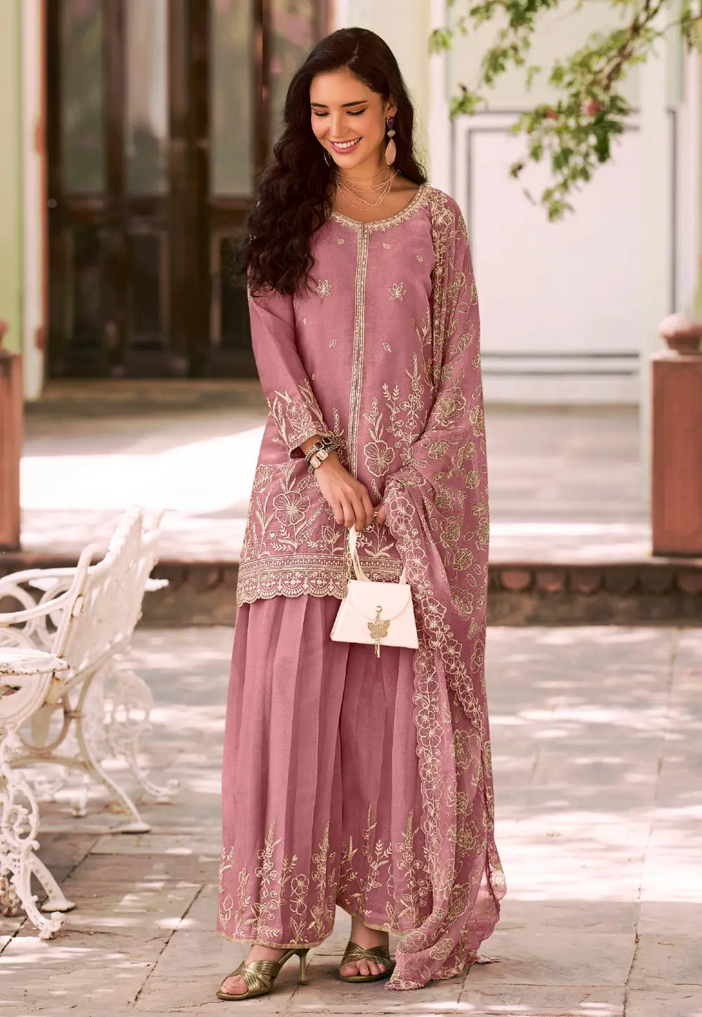 Pink Silk Palazzo Suit 336373