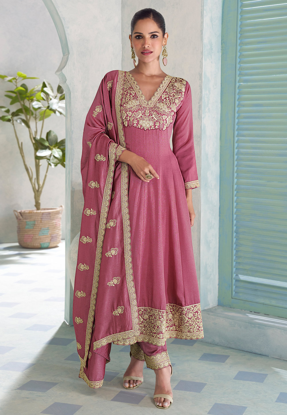 Pink Silk Pant Style Suit 320412