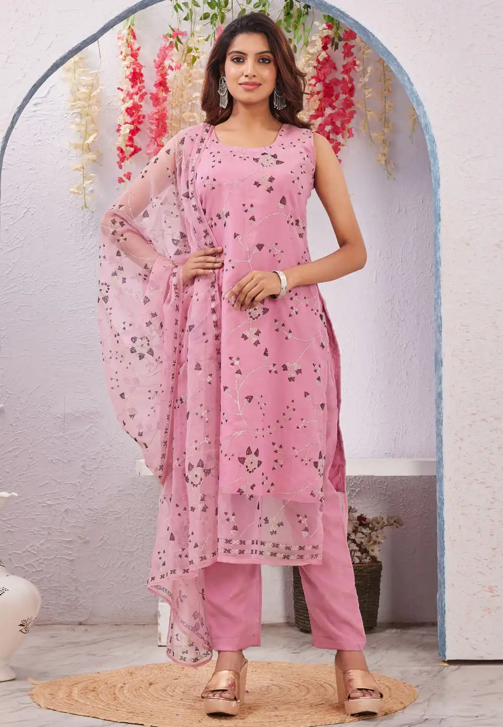 Pink Silk Pant Style Suit 324897