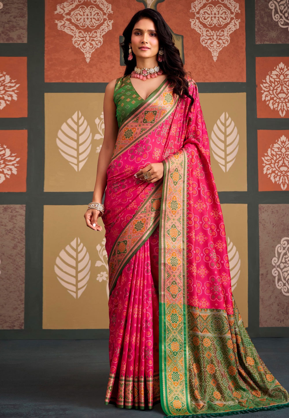 Pink Silk Patola Saree 328181