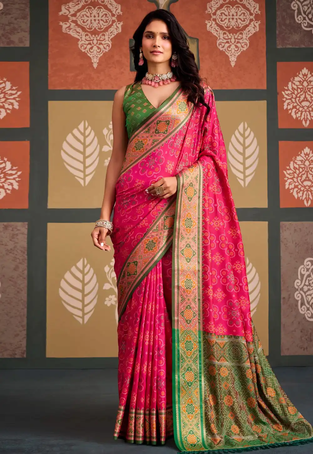 Pink Silk Patola Saree 328181
