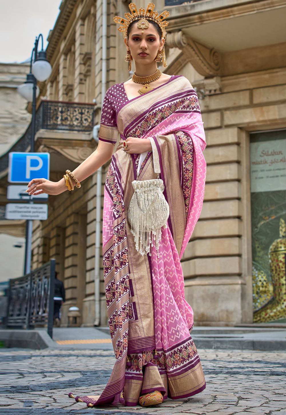 Pink Silk Patola Saree 280696