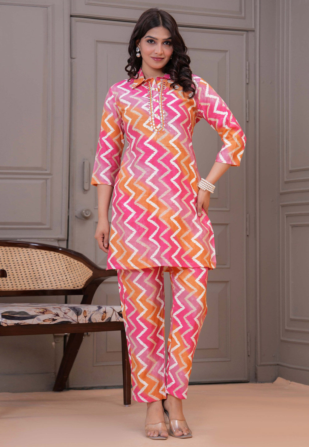 Pink Silk Printed Co-Ords Set 321312
