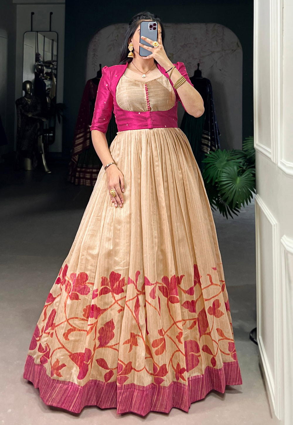 Pink Silk Printed Gown 311083