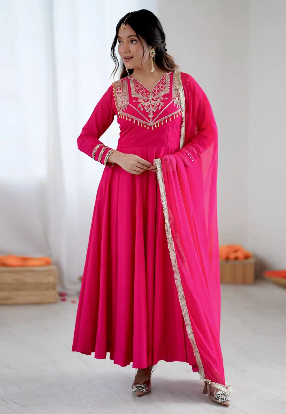Pink Silk Readymade Anarkali Suit 321586