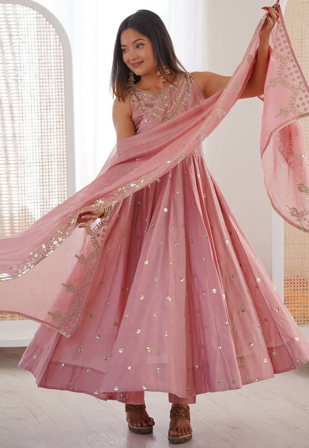 Pink Silk Readymade Anarkali Suit 322216