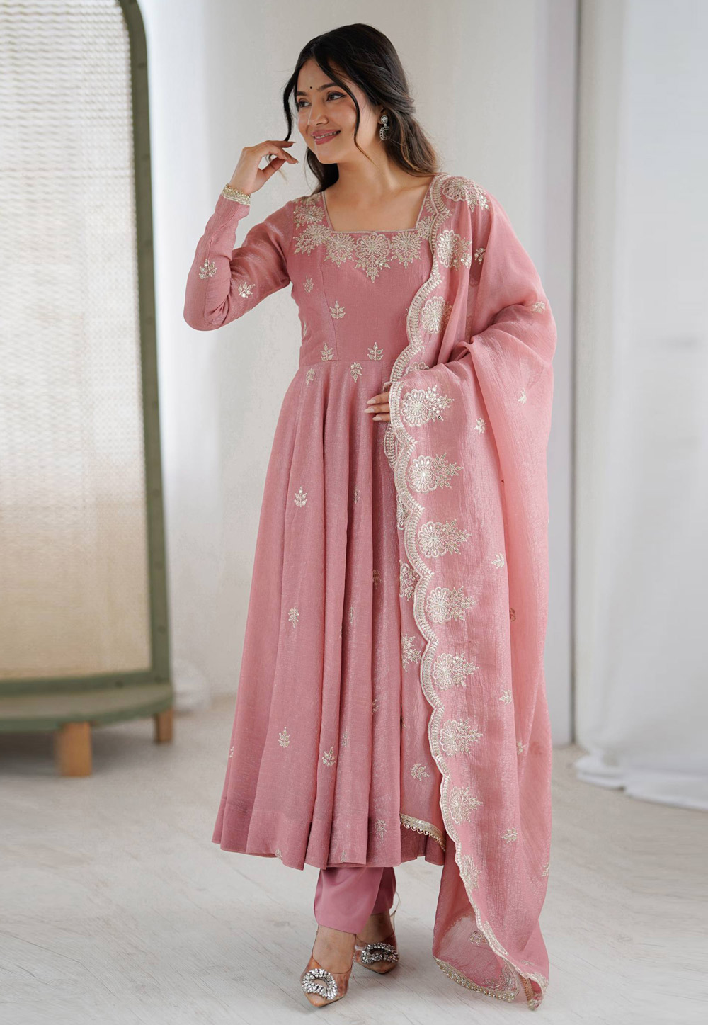 Pink Silk Readymade Anarkali Suit 325335