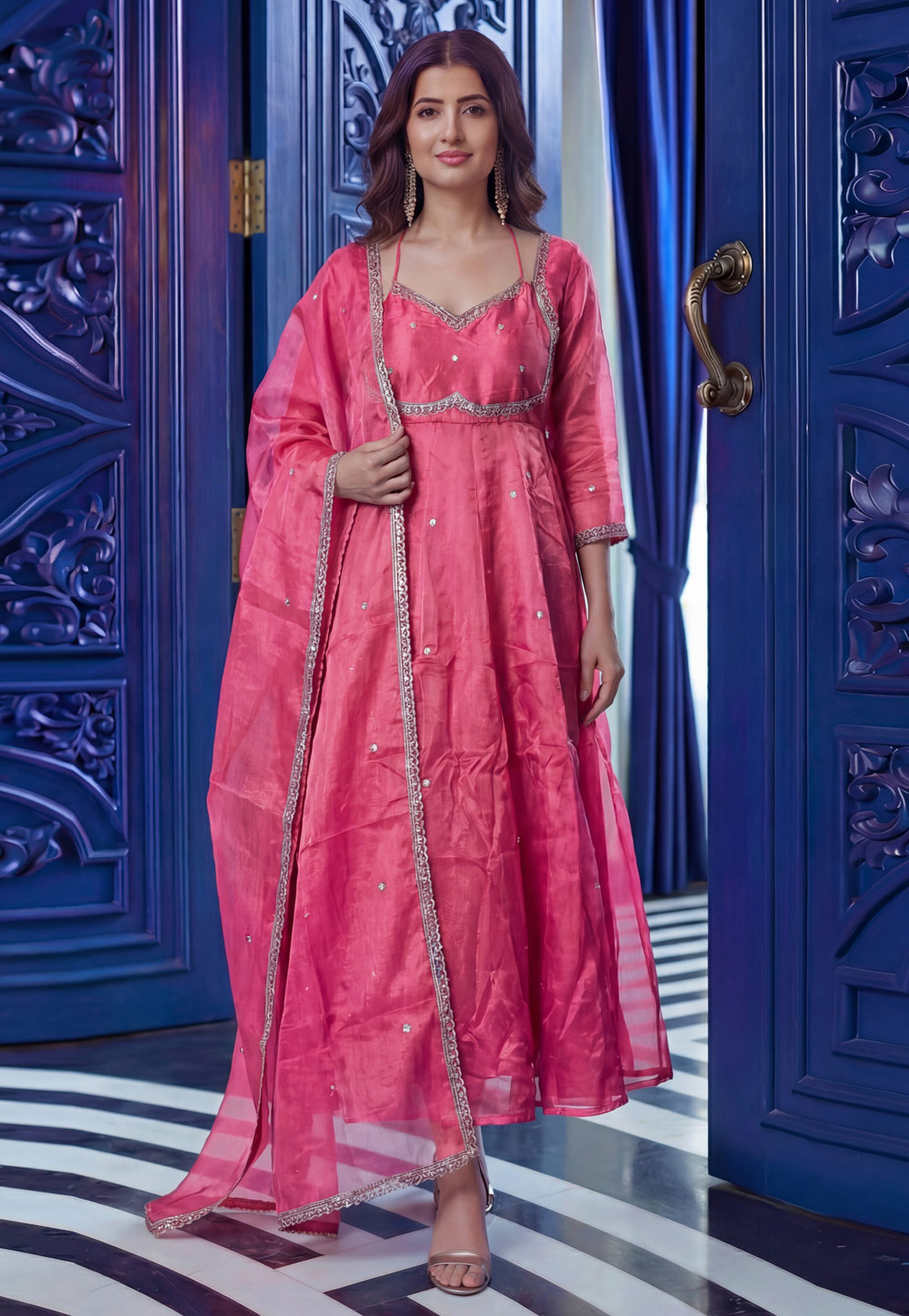 Pink Silk Readymade Anarkali Suit 325467
