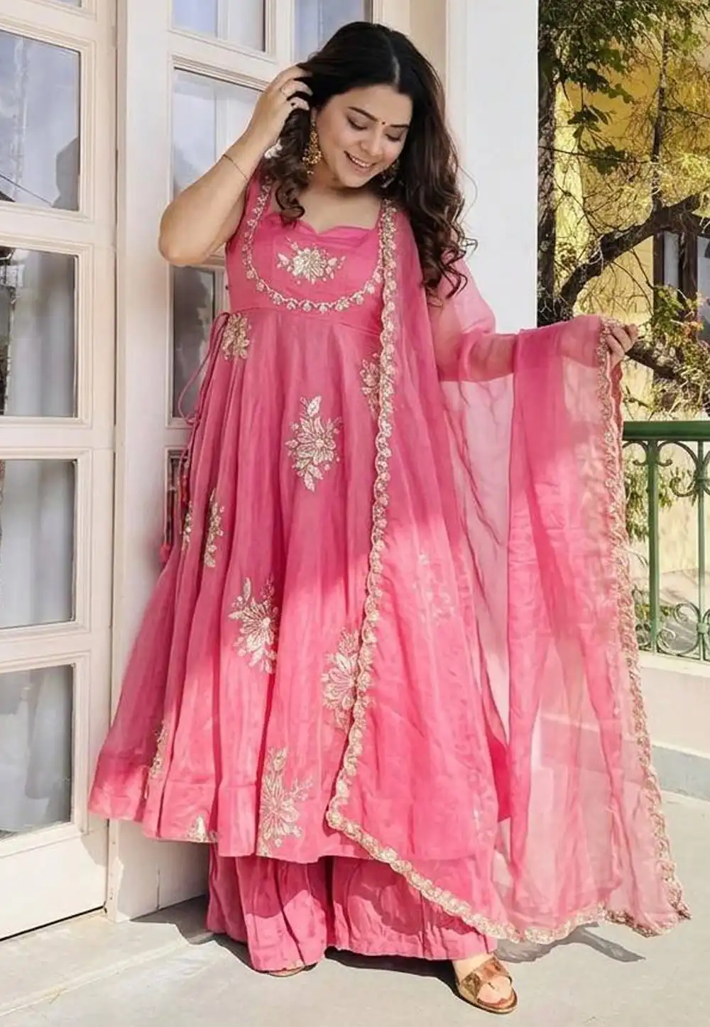 Pink Silk Readymade Anarkali Suit 327947