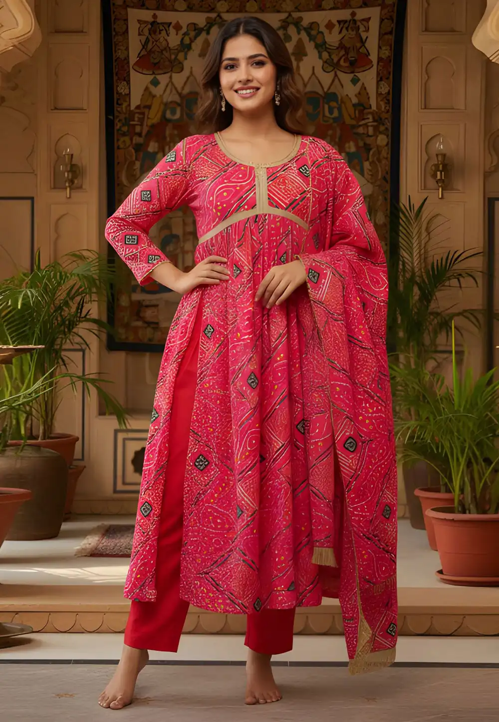 Pink Silk Readymade Anarkali Suit 330583