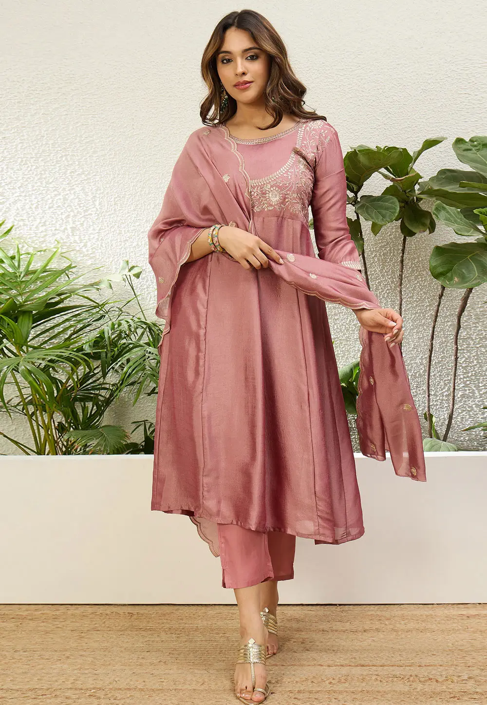 Pink Silk Readymade Anarkali Suit 333783
