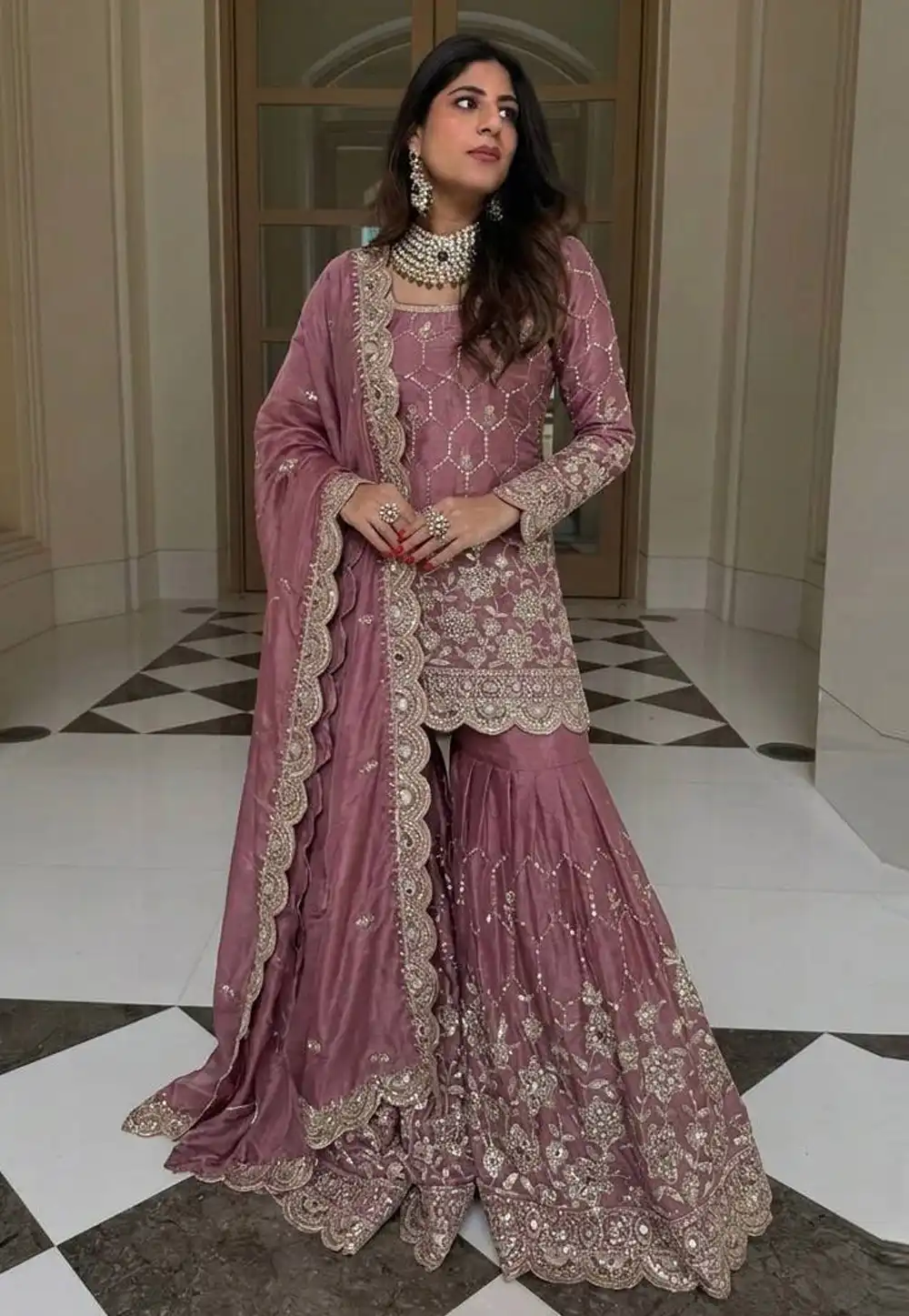 Pink Silk Readymade Gharara Suit 329683