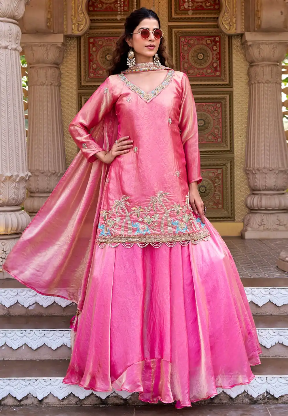 Pink Silk Readymade Indo Western Lehenga Choli 325973