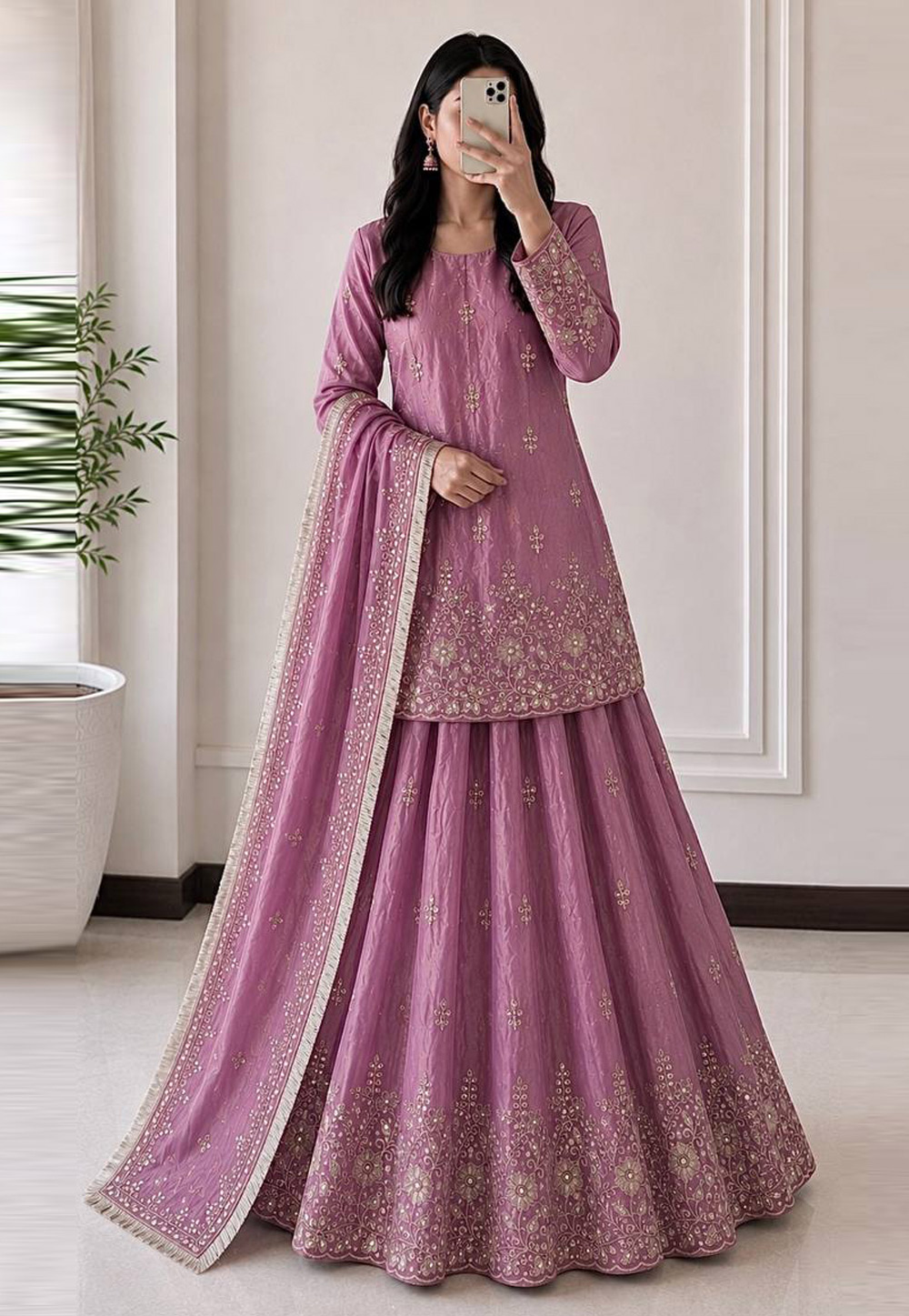 Pink Silk Readymade Indo Western Lehenga Choli 328967