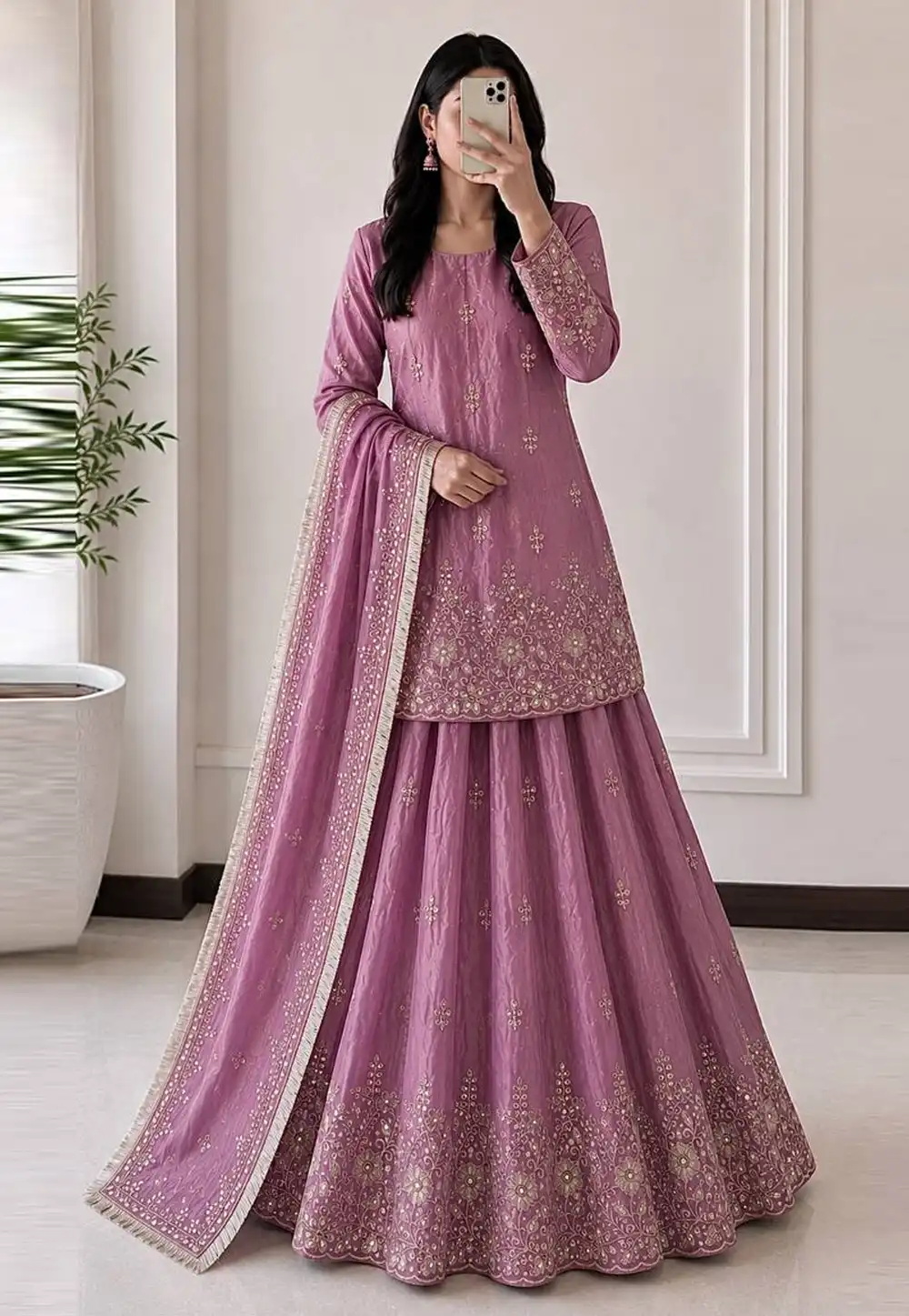 Pink Silk Readymade Indo Western Lehenga Choli 328967
