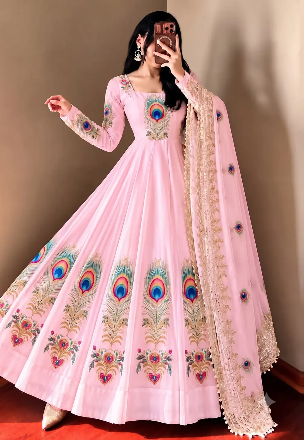 Pink Silk Readymade Long Anarkali Suit 336273