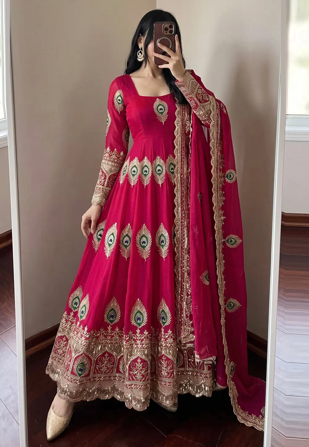 Pink Silk Readymade Long Anarkali Suit 335447