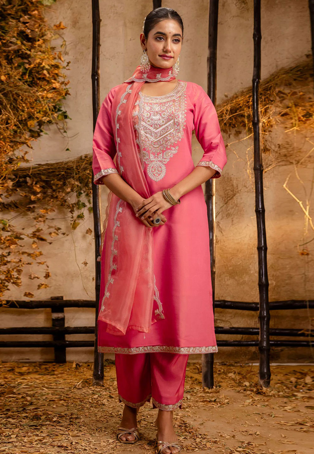 Pink Silk Readymade Pakistani Suit 306926
