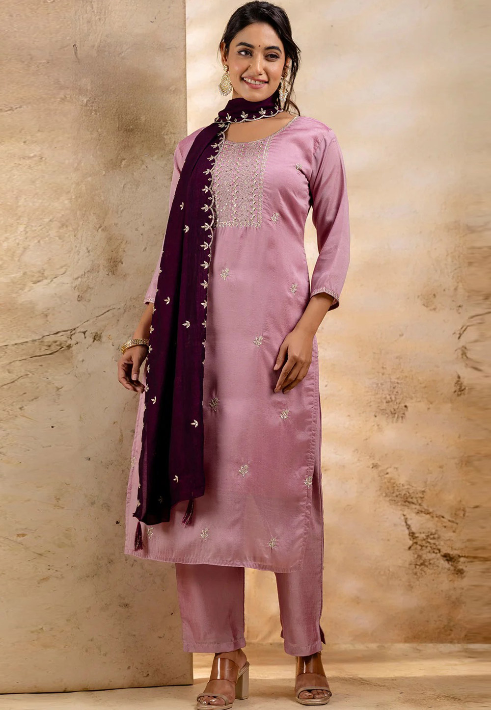 Pink Silk Readymade Pakistani Suit 308083