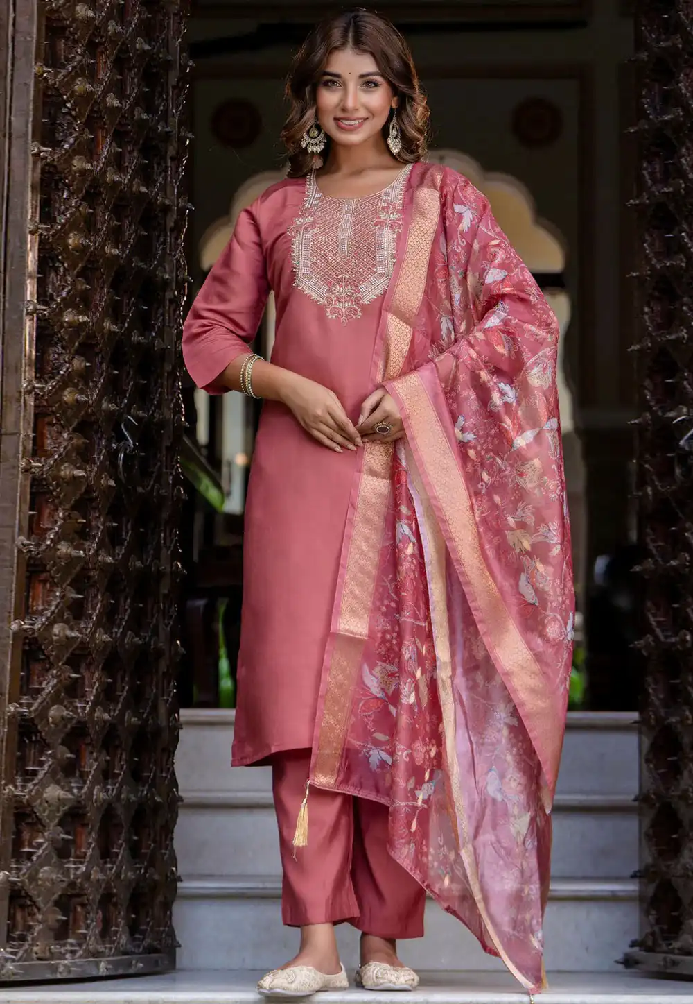 Pink Silk Readymade Pakistani Suit 309268