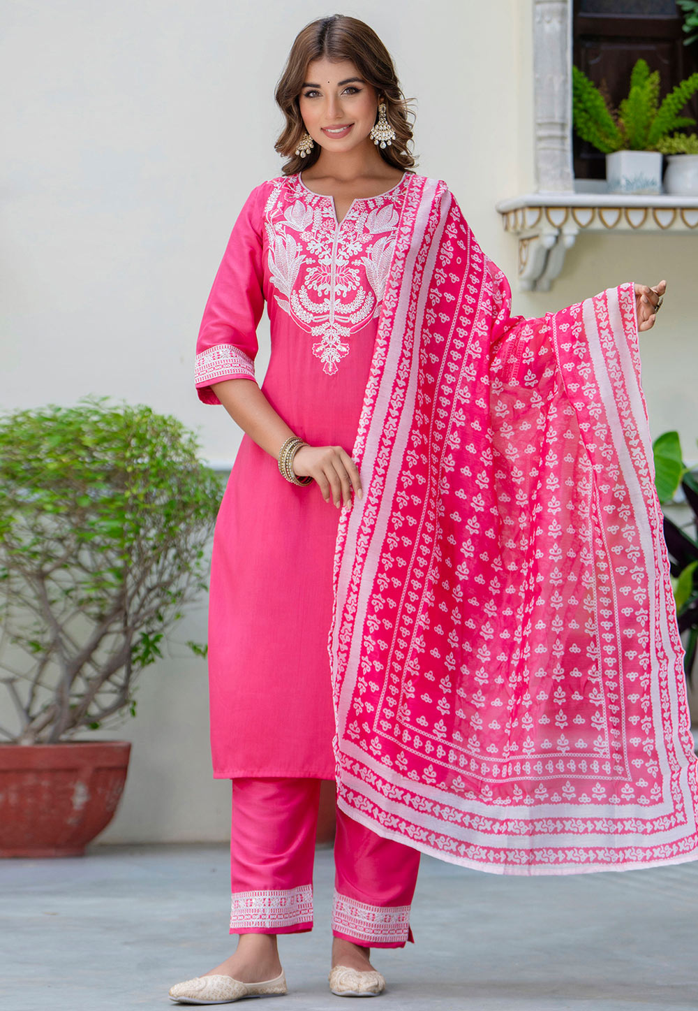 Pink Silk Readymade Pakistani Suit 312464