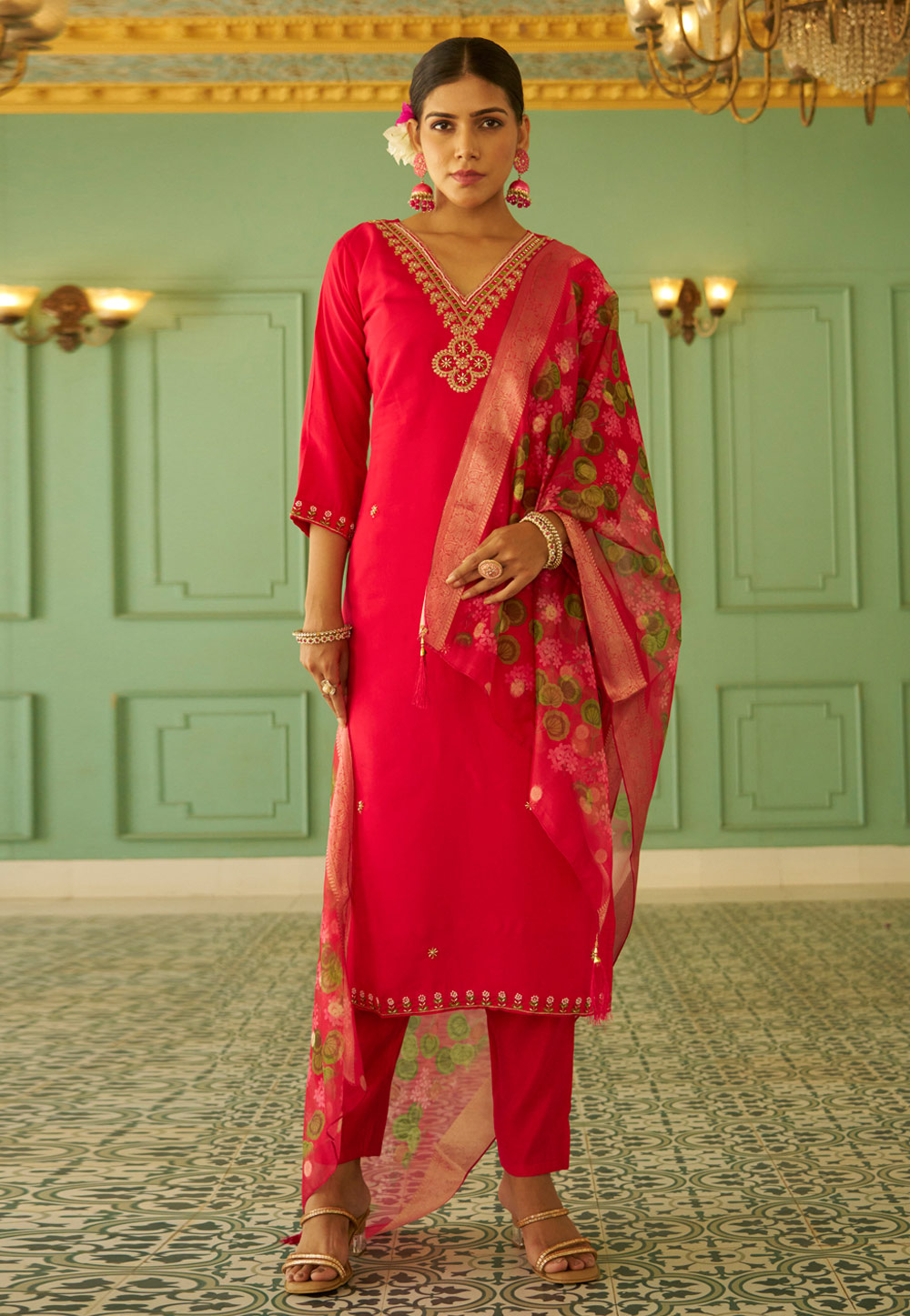 Pink Silk Readymade Pakistani Suit 324469