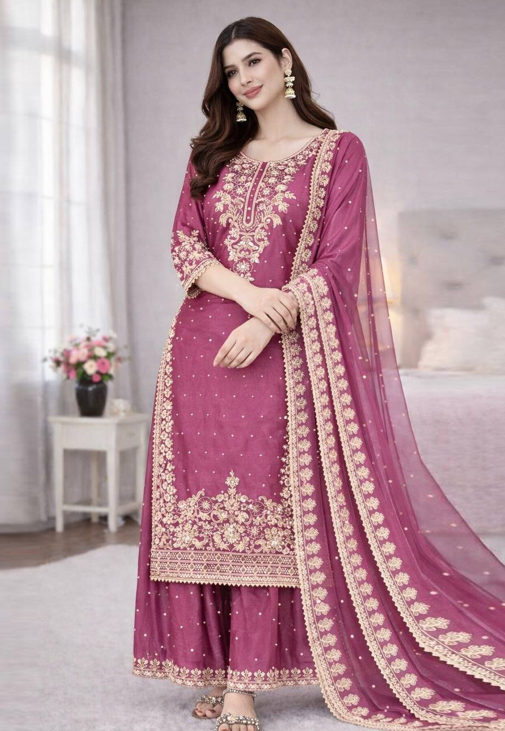 Pink Silk Readymade Pakistani Suit 324736
