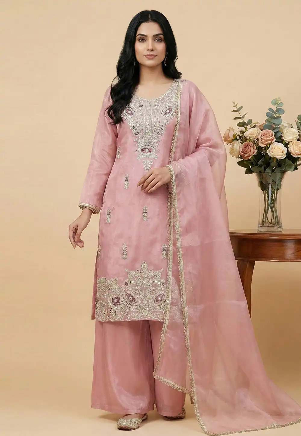 Pink Silk Readymade Pakistani Suit 324979