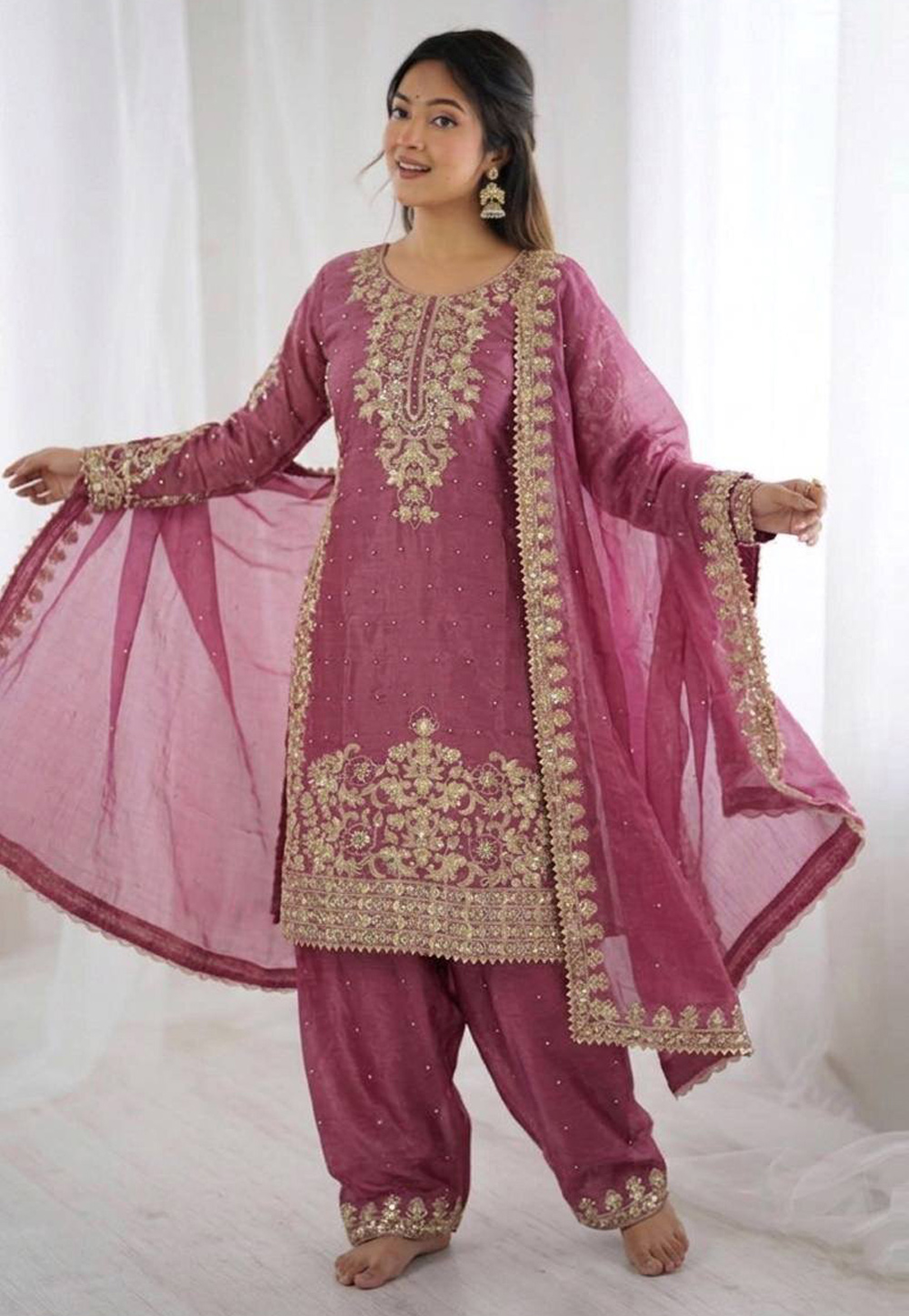 Pink Silk Readymade Pakistani Suit 327516