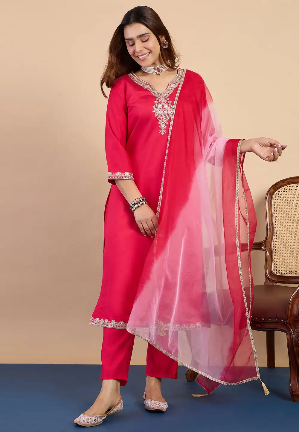 Pink Silk Readymade Pakistani Suit 328592